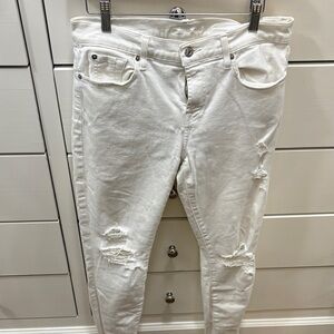 7 For All Mankind White Distressed Skinny Jeans